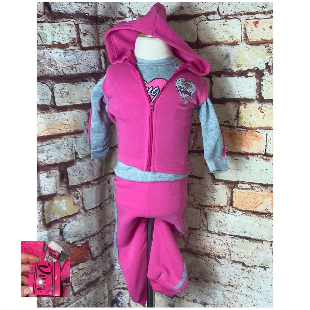 DIVA NWT Pink 3 Piece Pant Sweatsuit Outfit Set